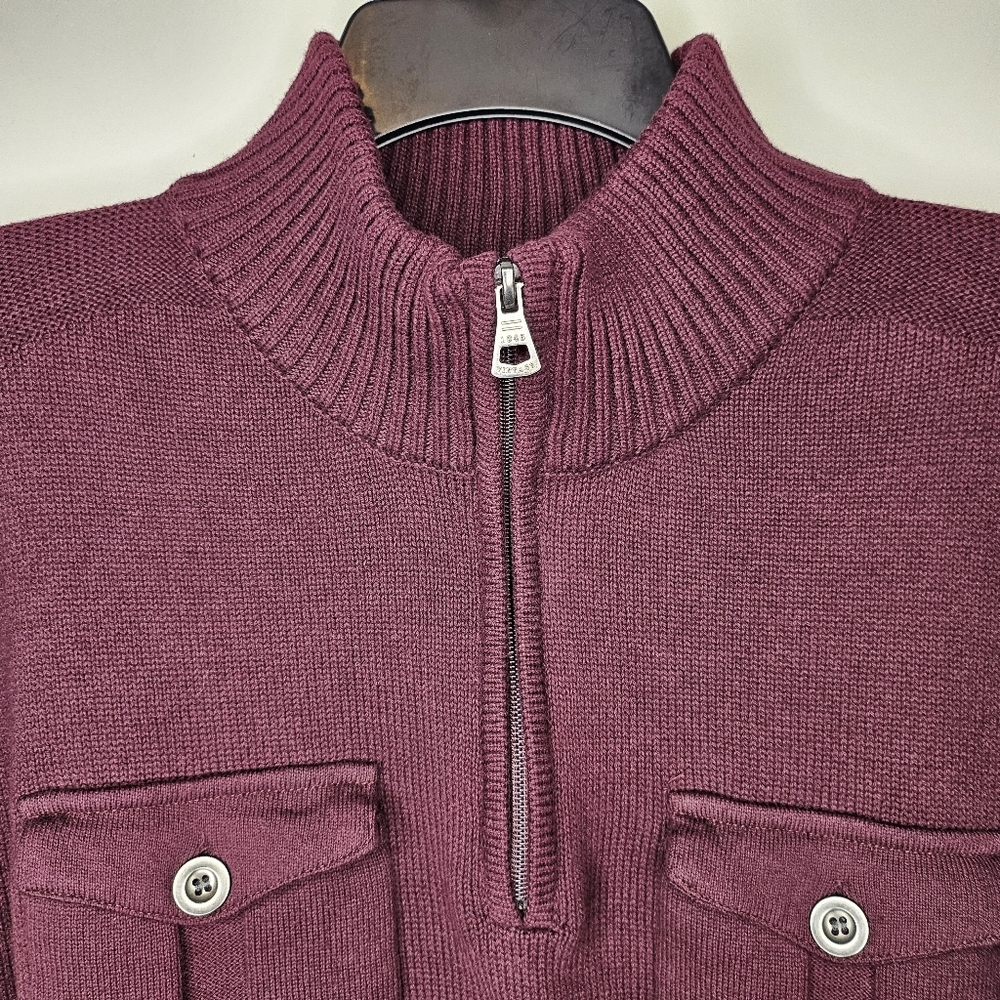 Men’s XXL Burgundy Half Zip Sweater 100% Cotton Casual Classic Pullover - Picture 4 of 8